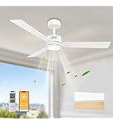 OPONL White Ceiling Fan with Light 52inch, Low Profile, Remote Control, Downrod Mount, Noiseless,...