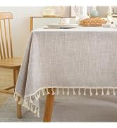 Textured Table cloth for Rectangle table, Heavy Duty Farmhouse Tablecloth Solid Cotton Linen Wate...