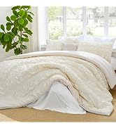 BEDELITE Cream Queen Comforter Set, 3 Pieces Fluffy Lightweight Beige Seersucker Comforter, Soft ...