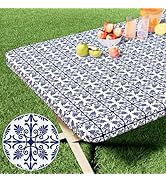 misaya Rectangle Vinyl Table Cloth, Elastic Fitted Flannel Backed Tablecloth, 100% Waterproof Pla...