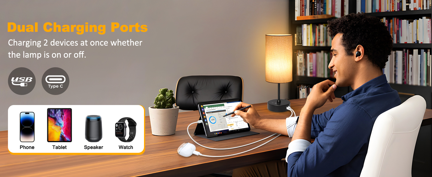The lamp has 2 charging ports.Whether the lamp is on or off, you can charging 2 devices at once.