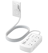 15FT Flat Extension Cord Multiple Outlets, 6 Widely Outlets with 3 USB Ports(1 USB C), Ultra Thin...