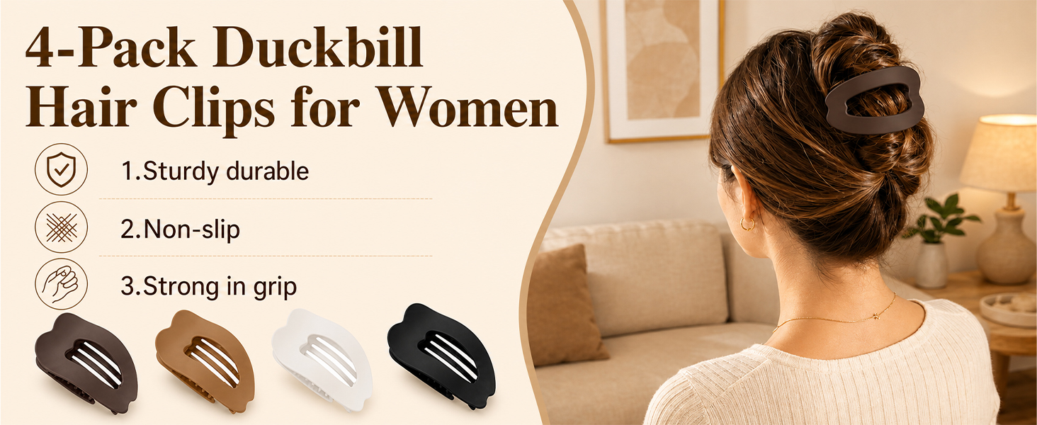 4-Pack Duckbill Hair Clips for Women 1.Sturdy durable 2.Non-slip 3.Strong in grip