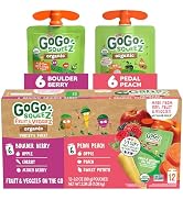 GoGo squeeZ Organic Fruit &amp; veggieZ Applesauce and Puree Variety Pack, Pedal Peach and Boulder Be...