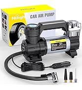 Nilight Portable Air Compressor Tire Inflator 12V Heavy Duty 120PSI Metal Tire Pump Double Cylind...