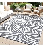 OLANLY Waterproof Outdoor Rug 5x8 ft, Reversible Plastic Straw Rug with Leaf Pattern, RV Mat, Ind...