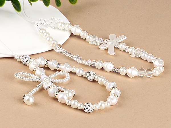 Draupnir Phone Charms Strap, Butterfly Bow Knot Beaded Phone Bracelet Strap