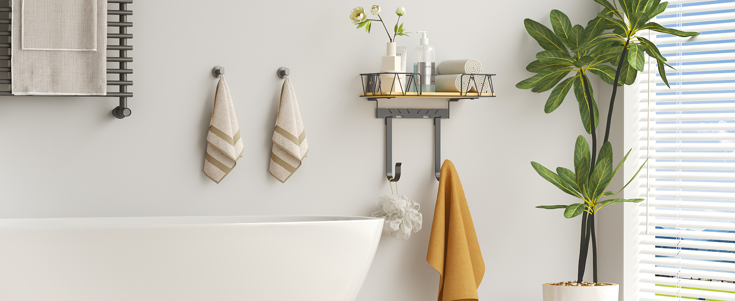 Laundry Room Shelves Solid Wood with Removable Hooks