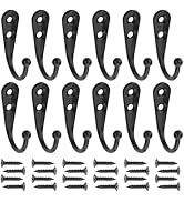 RiseDirectly No Rust Black Coat Hooks 12 Pack Utility Hanging Hooks Metal Hanger Hook with 24 Pie...