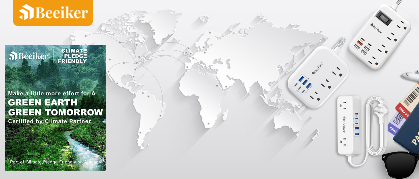 Beeiker USB travel surge protector power strip