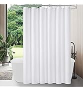 MitoVilla White Fabric Shower Curtain Liner, Simple Shower Curtain or Liner for Modern Neutral Ho...