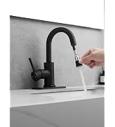 Black Bathroom Sink Faucet with Pull Out Sprayer for 1 Hole,Bar Sink with Pop-Up Drain,Single Han...