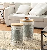 Glitzhome Rustic Storage Ottoman Seat Stool, Farmhouse Nesting Table, Galvanized Barrel Metal Acc...