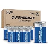 Powermax 8-Count 9V Batteries, Ultra Long Lasting Alkaline Battery, 7-Year Shelf Life, Reclosable...