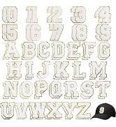 Acrebow 52 Pcs White Chenille Letter Patches &amp; 20 Numbers (0-9) Self Adhesive Stickers Fuzzy Embr...