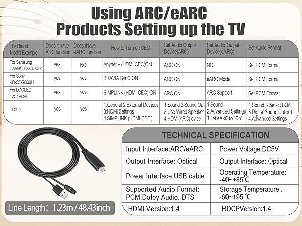 192KHz HDMI ARC to Optical Audio Converter for TV to Soundbar