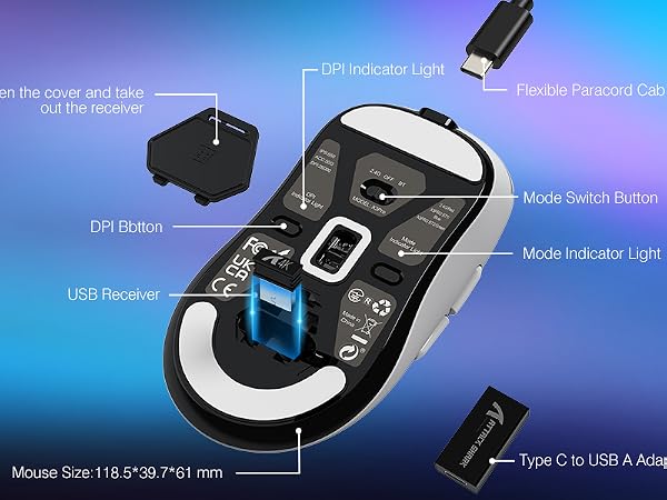 BT/2.4G Wireless/Wired Gaming Mouse, Adjustable DPI 26000, 200 Hrs Battery, for Win11/Xbox/PS/Mac
