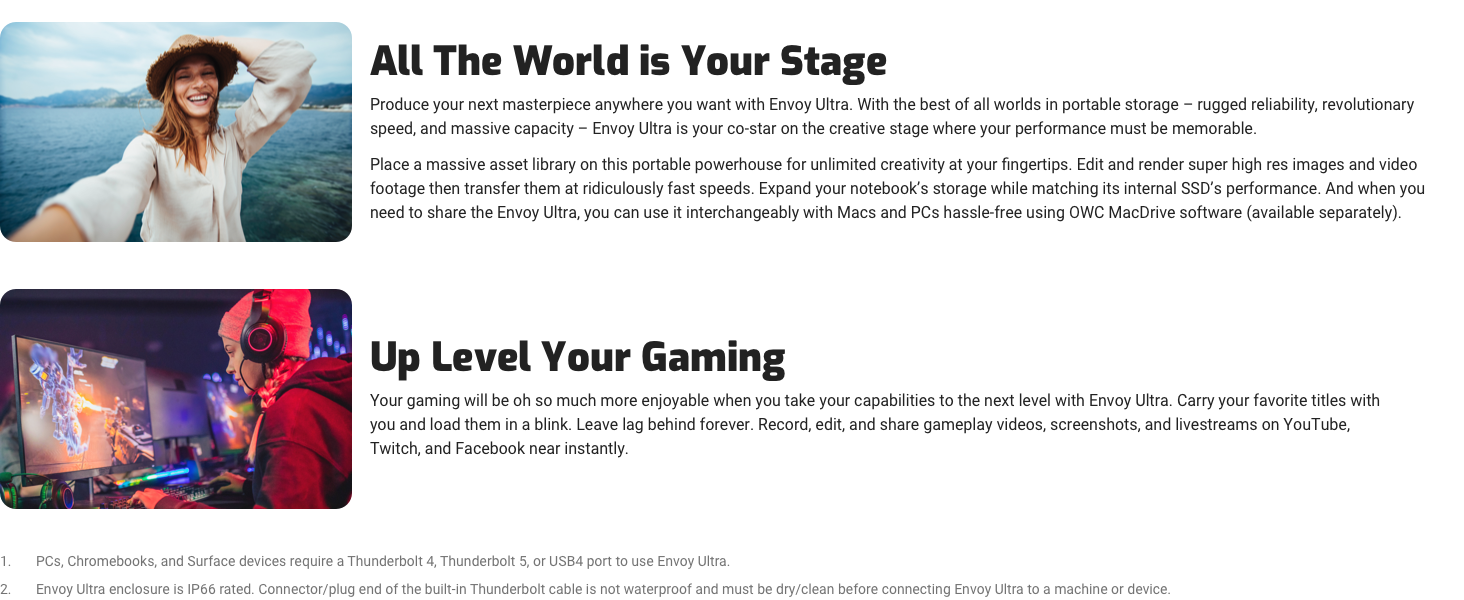 THNDERBOLT 5 4 3 TB5 USB-C EXTERNAL PORTABLE STORAGE ENCLOSURE SSD DRIVE BUILT IN CABLE USB4