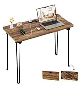 coeztt Small Desk, 31.5" Hairpin Legs Small Desk with Power Strip for Bedroom, Space Saving Foldi...