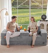 MAXYOYO Loveseat Sofa Bed, Striped Faux Fur Foldable Floor Sofa Couch in A Box, 4 in 1 Convertibl...