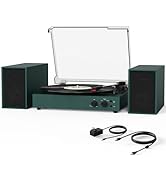 Record Player for Vinyl with External Speakers, USB Port to PC Recoding, 3 Speed Belt-Driven Vint...