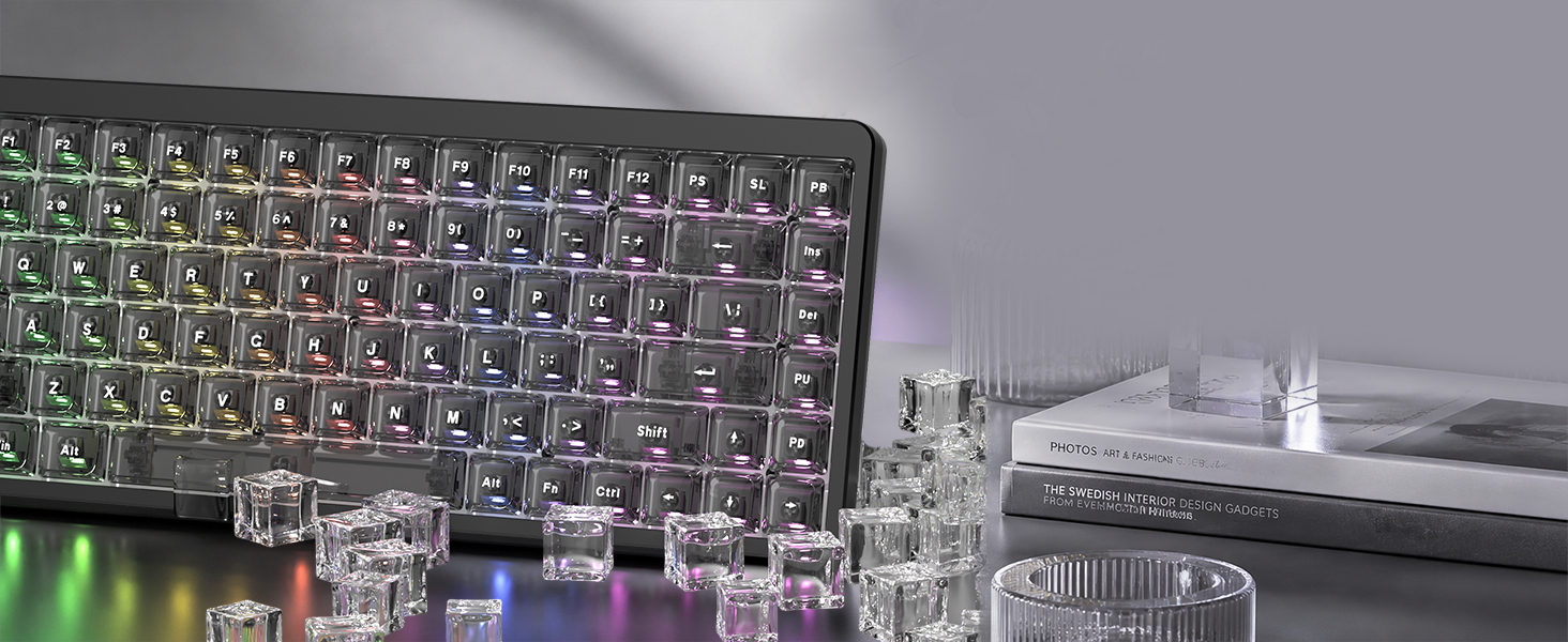 Dark Grey Low Profile keycap Set,PC Clear Keycaps Jelly Style,Shine Through Custom Key caps
