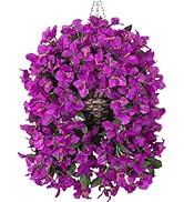 Ivydale Bougainvillea Artificial Flowers Hanging Basket for Outdoors Spring Decoration, 3pcs Silk...