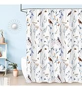 Litabel Blue Cute Floral Shower Curtain, Watercolor Birds, Butterflies, Snails &amp; Flower Design Sh...