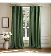 Olive Green Velvet Curtain 84 Inch Length 2 Panel for Living Room Darkening Thick Luxury Plush Ve...