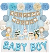 Ouddy Party Dusty Blue Baby Shower Decorations for Boy with Welcome Baby Banner Baby Boy Blue Cha...