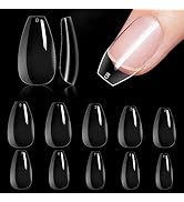 Makartt Short Coffin Clear Nail Tips, 500pcs Press on Full Cover Fake Ballerina Nails Tip Extensi...
