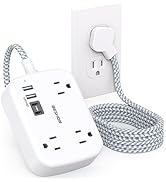USB Power Strip, Extension Cord with USB Port, Flat Plug Power Strip, Ultra Flat Extension Cord 5...