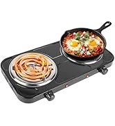 2000W Electric Portable Double Burner Coil Heating Hot Plate Stove Countertop RV Hotplate Tempera...