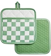 Ohocut Sage Green Checkered Pot Holder, Checkerboard Potholders for Kitchen, Silicone Pot Holders...