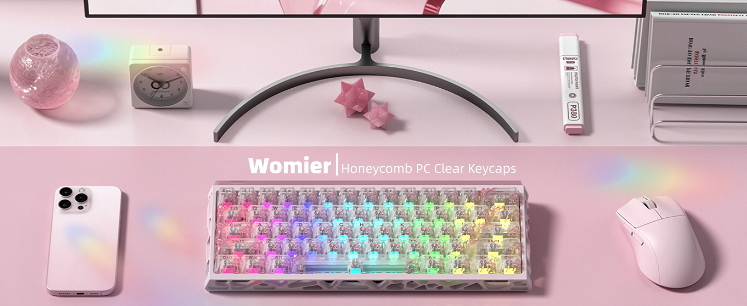 Clear Keycaps, Pink Shine Through Keycaps, Jelly Keycap Transparent keyboard Caps