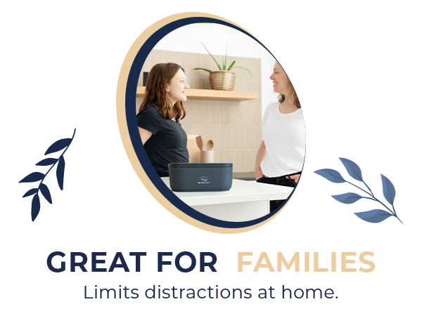 Parental control phone lock box with timer, promoting healthy screen time limits for kids &amp; adults.