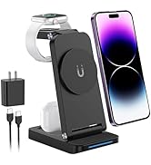 Magnetic Wireless Charging Station for Apple Series, 3-in-1 15W Fast Mag-Safe Charger Stand with ...