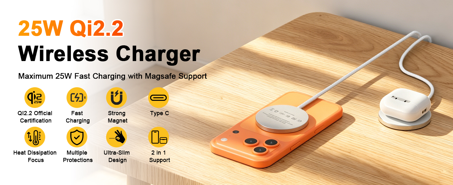 25w qi2.2 wireless charger fast charging iphone 17