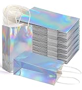 Tosnail 50-Pack Iridescent Gift Bags, 8.3 x 5 x 3.2 Inch Holographic Party Favor Bags with Handle...
