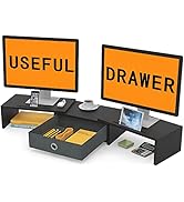WESTREE Dual Monitor Stand Riser with Drawer, Adjustable Length and Angle Monitor Stand Riser, 2 ...