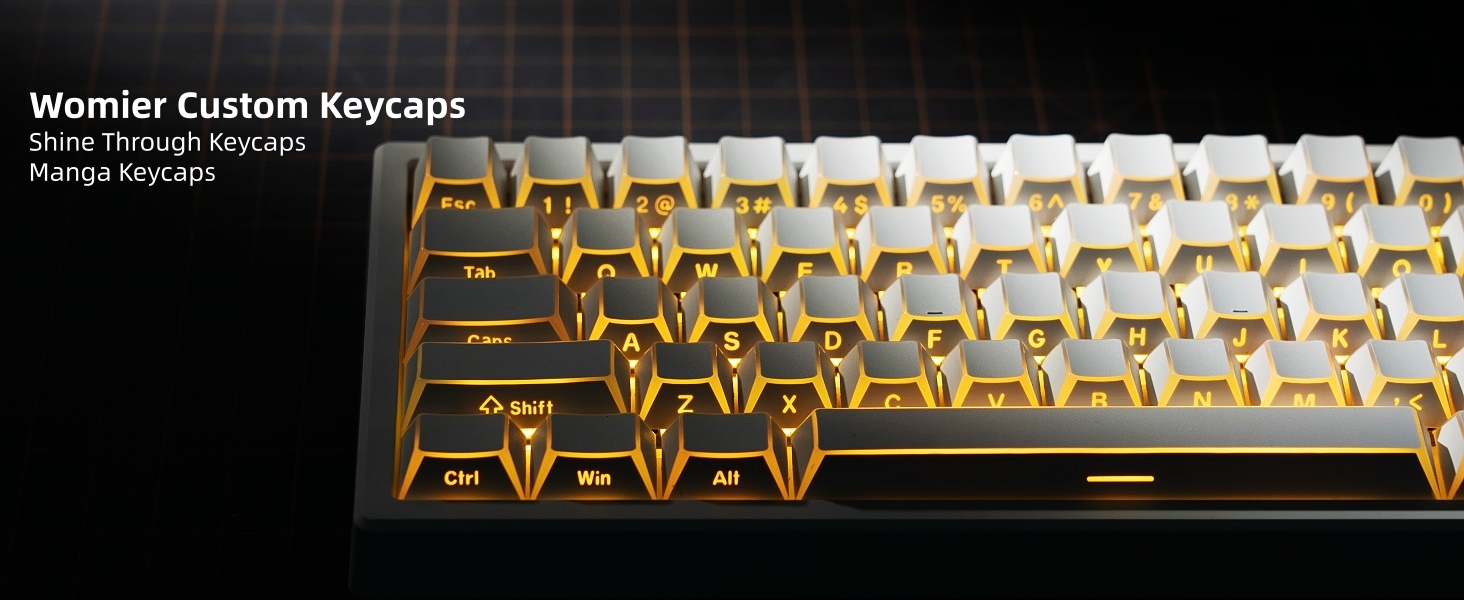 PBT Shine Through Keycaps Manga White, OEM Profile Side Printed Custom Key caps