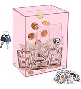Totola Large Clear Acrylic Piggy Bank with Key for Adults Kids, Transparent Money Box for Cash Sa...