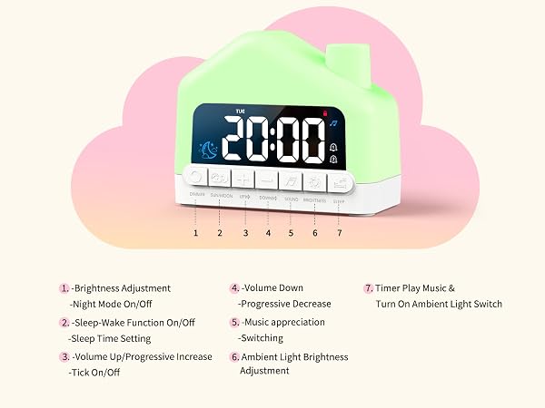 Azxb Alarm Clock for Kids with White Noise Sleep Aid