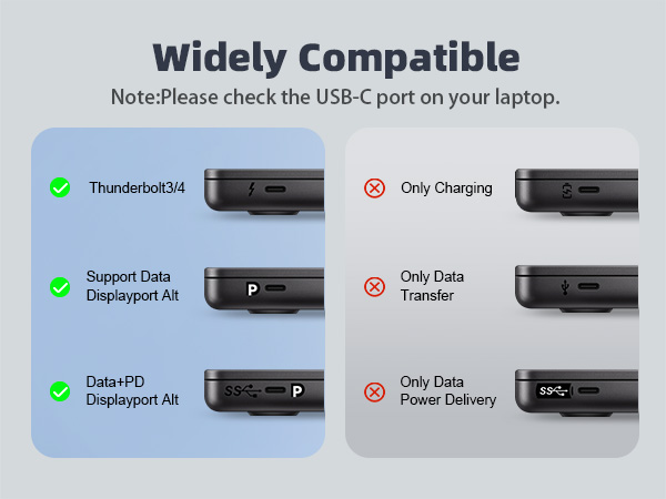 Make sure your USB-C port matches the supported types below.
