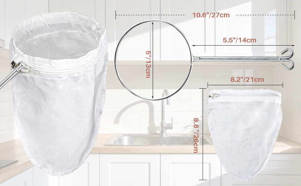 Reusable Cheese Cloth Bag for Straining with Stainless Steel Handle Medium Size