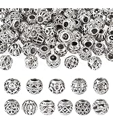 Craftdady 66Pcs Large Hole Rondelle Spacer Beads Alloy European Beads 11 Style Tibetan Antique Si...