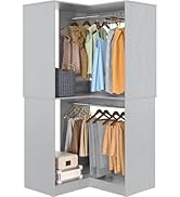 Armocity Corner Closet System, 32 Inches Wide Wood Corner Unit with 2 Hanging Rods and All Hardwa...