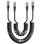 USB C to Lightning Cable [3FT+6FT], 2Pack Coiled iPhone Charger Cable Fast Charging for Car [Appl...