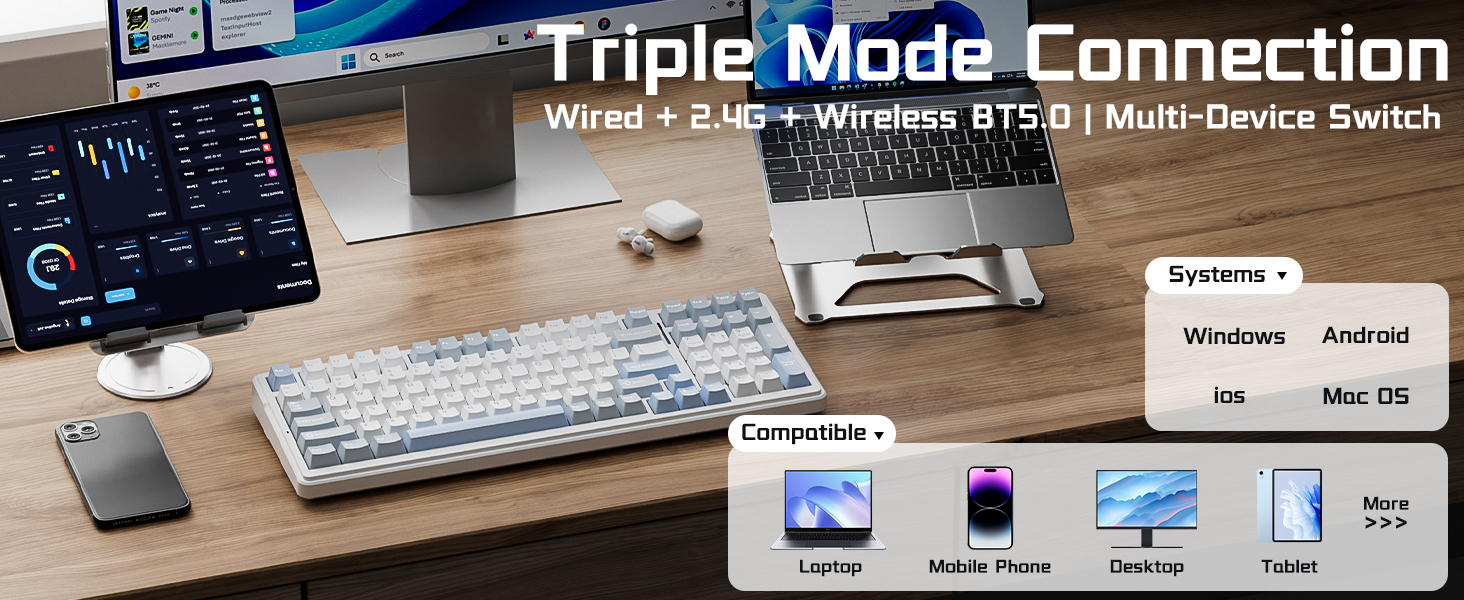 wireless mechanical keyboard for work gaming rechargeable