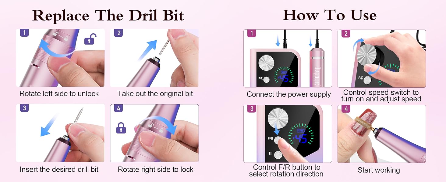electric nail drill file Professional nail filer electric cordless nail drill kit machine dre mel